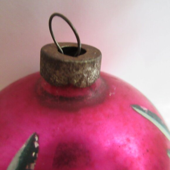 3 Hand Painted Blown Glass Christmas Ornaments Poland Pink Silver Vintage - Picture 8 of 16